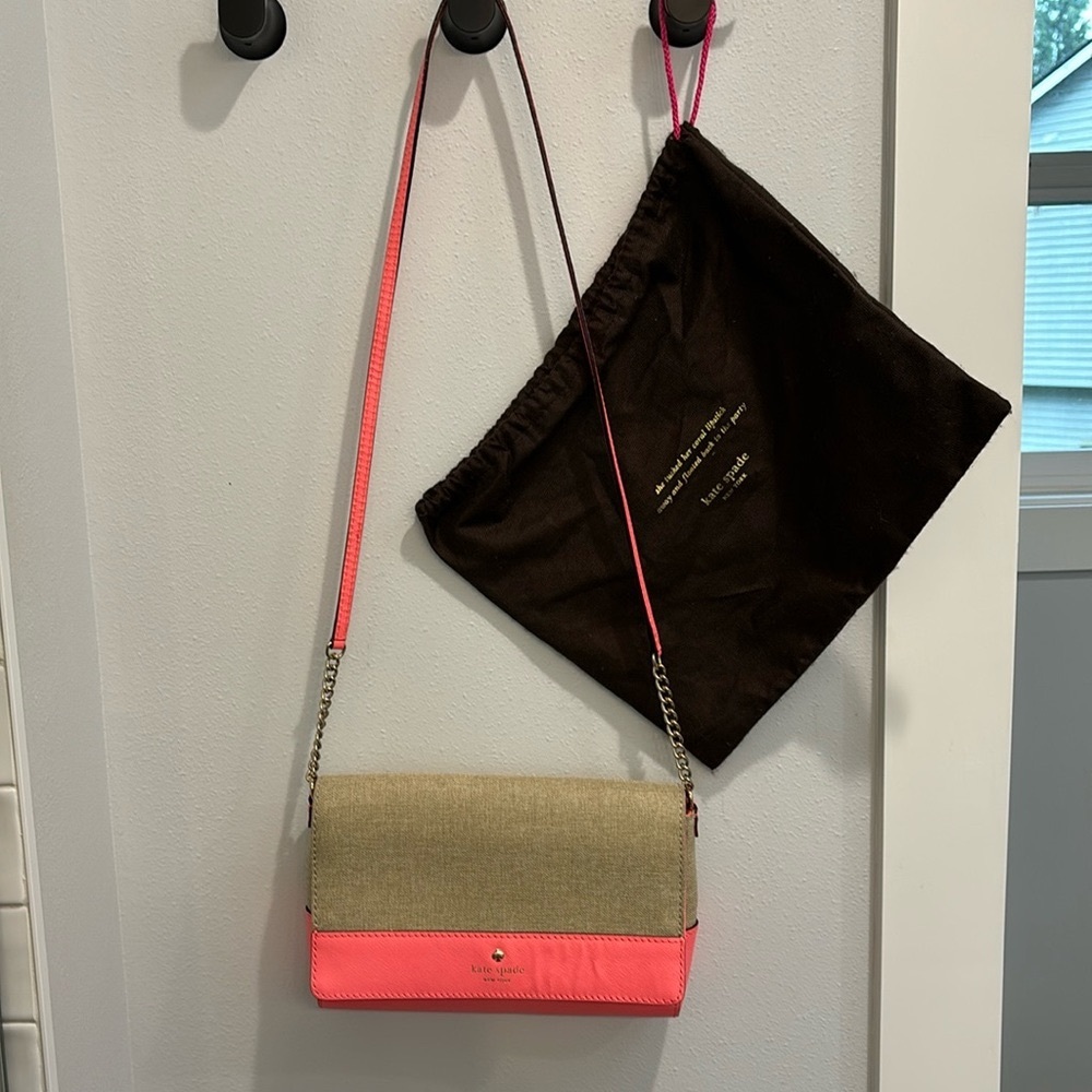Kate spade coral and linen shoulder crossbody bag